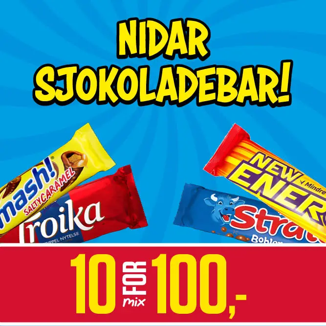 Nidar Sjokoladebar - 10 for 100,-